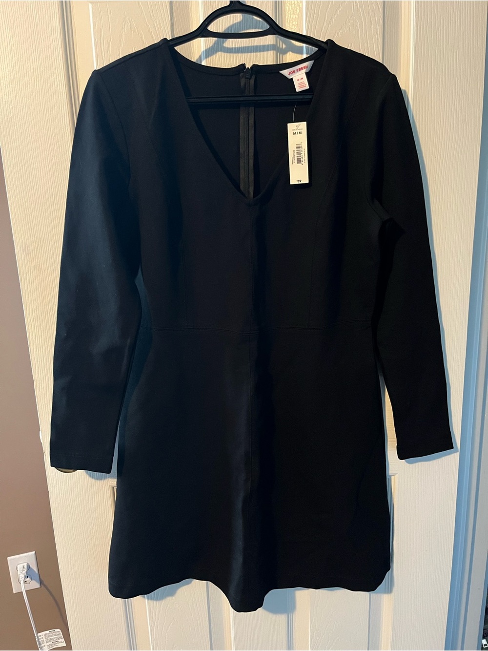 Joe Fresh Women’s Black Long-Sleeve V-Neck Dress - Size M